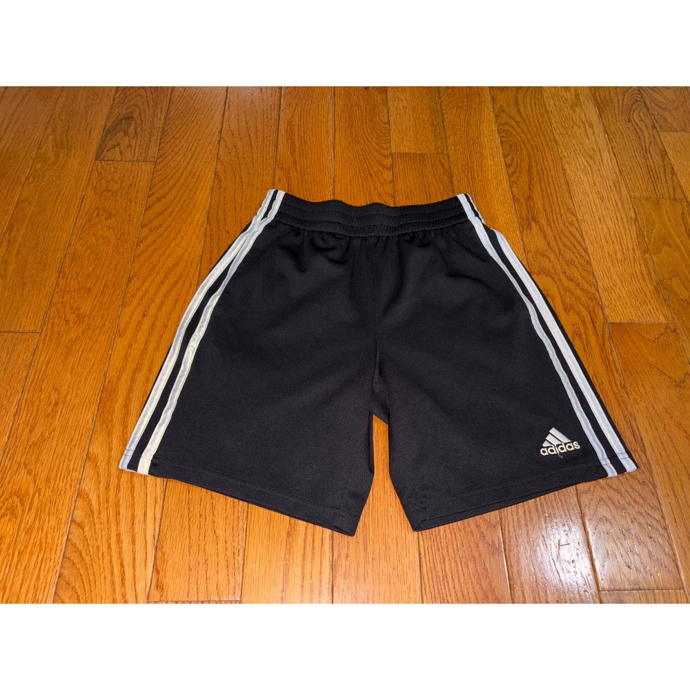 Adidas Kids Medium 10/12 Black White 3-Stripe Athletic Shorts Regular Fit